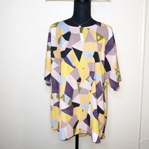 shein multi color geo print blouse